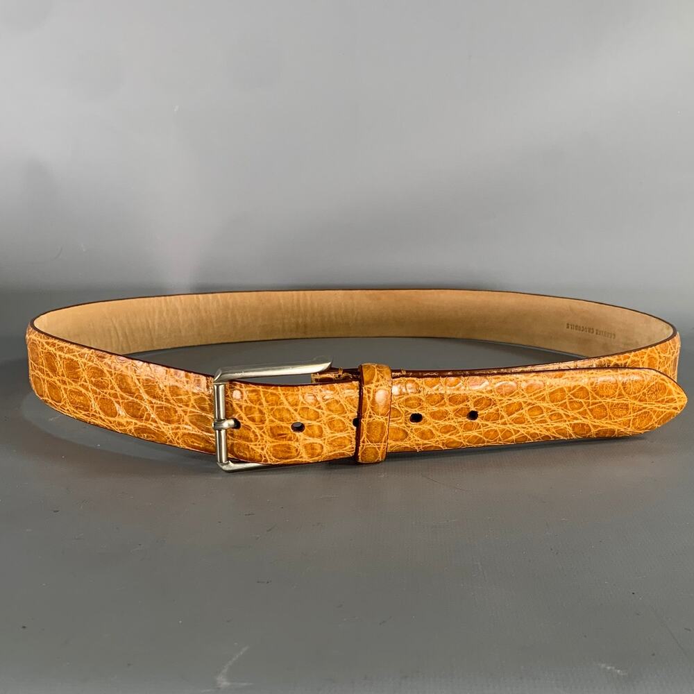 BERGDORF GOODMAN Size 38 Brown Mustard Nubuck Crocodile Belt